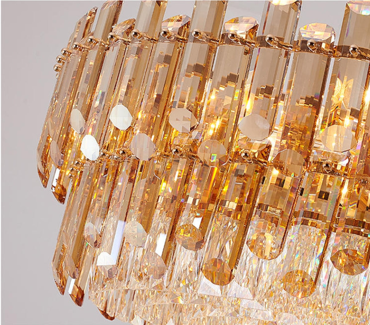 Maurice Amber/Smokey Grey Crystal Chandelier-Round/Rectangle - Reflect Lighting