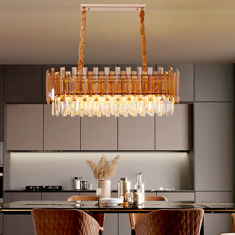 Maurice Amber/Smokey Grey Crystal Chandelier-Round/Rectangle - Reflect Lighting