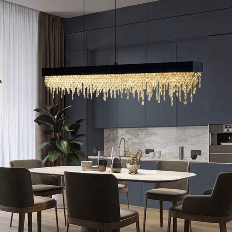 Ajaz Boody Rectangular Crystal chandelier-Gold/Silver/Black