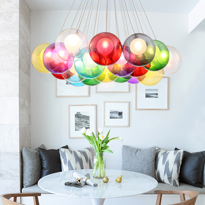 Glass Led Lights Chandelier- Multicolored/Clear