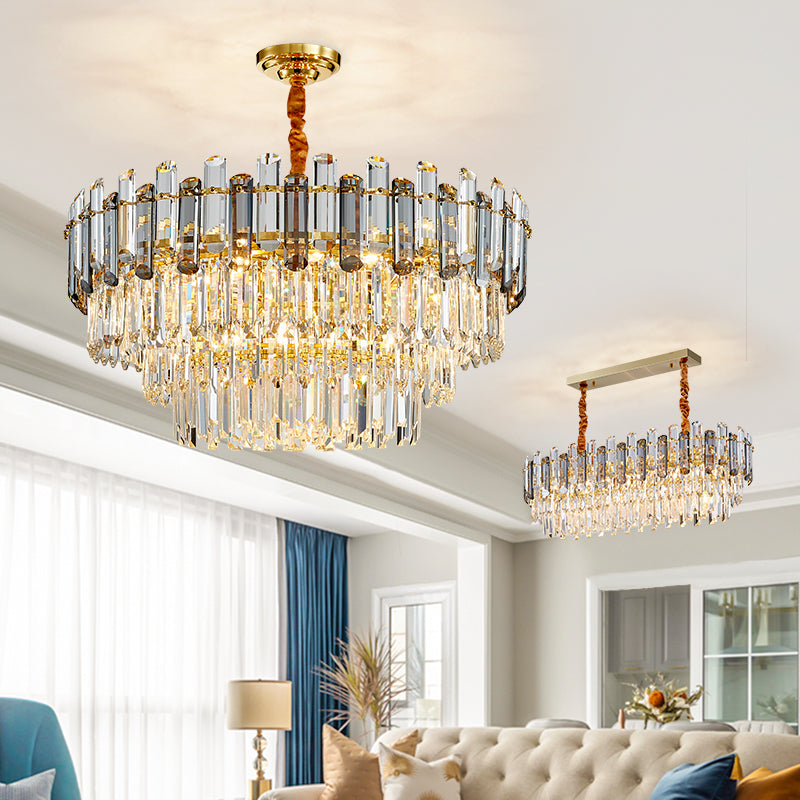 Nina Smoke Grey Frosted Crystal Chandelier - Round/Rectangle - Reflect Lighting