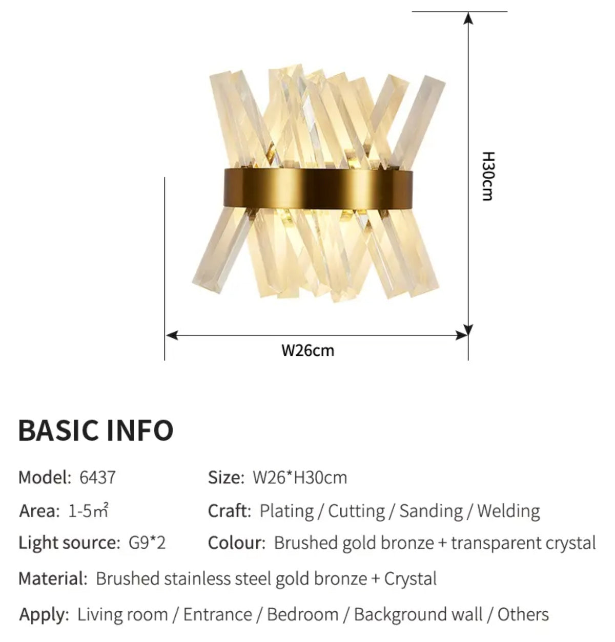 Slanted Crystal Gold Wall Lamp