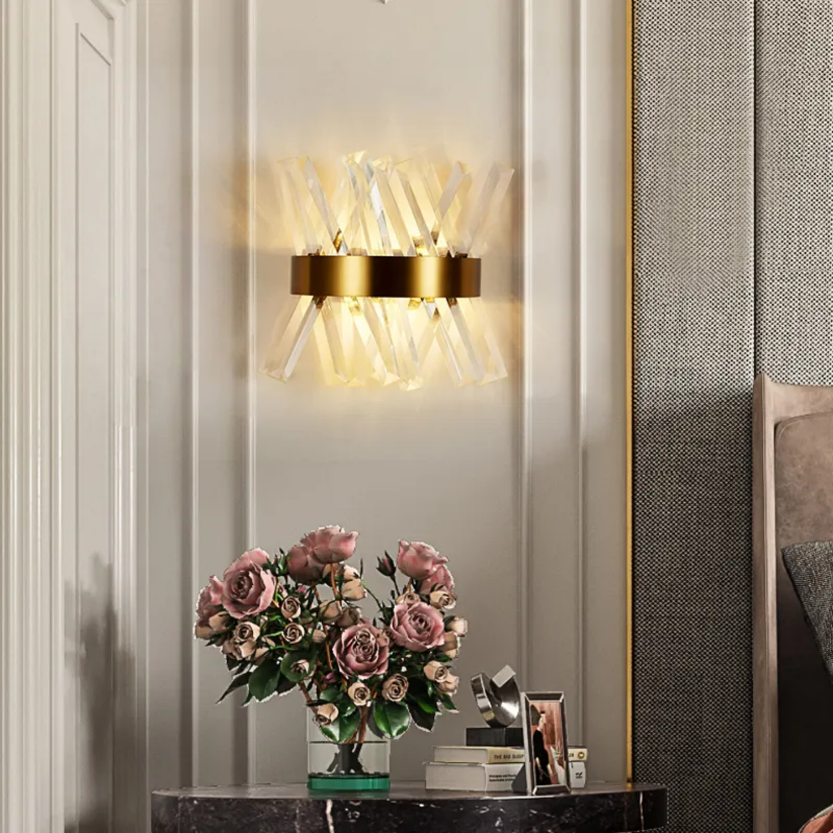 Slanted Crystal Gold Wall Lamp