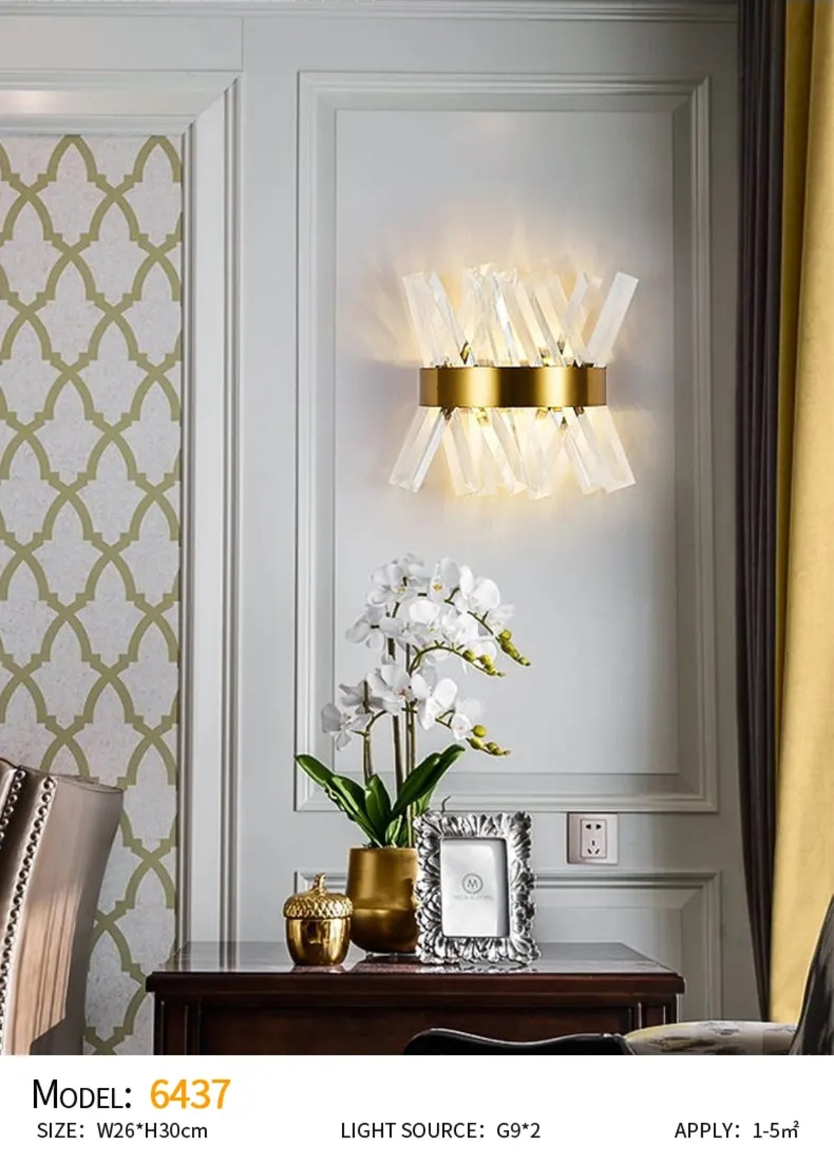 Slanted Crystal Gold Wall Lamp