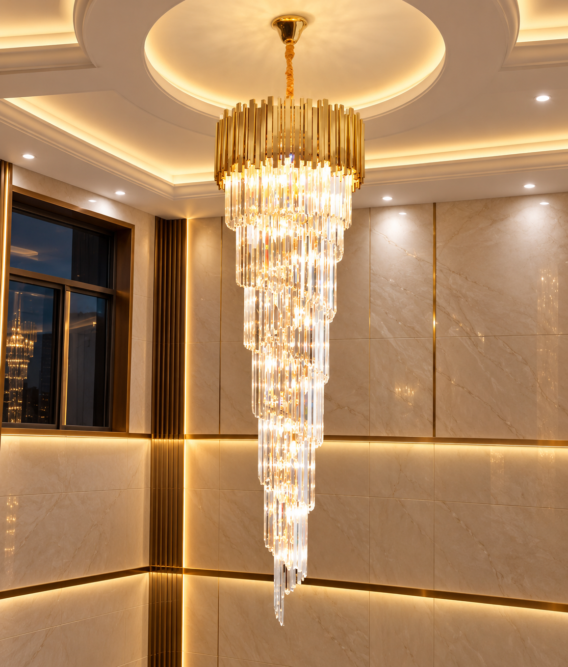 Metal Large Spiral Glass Chandelier