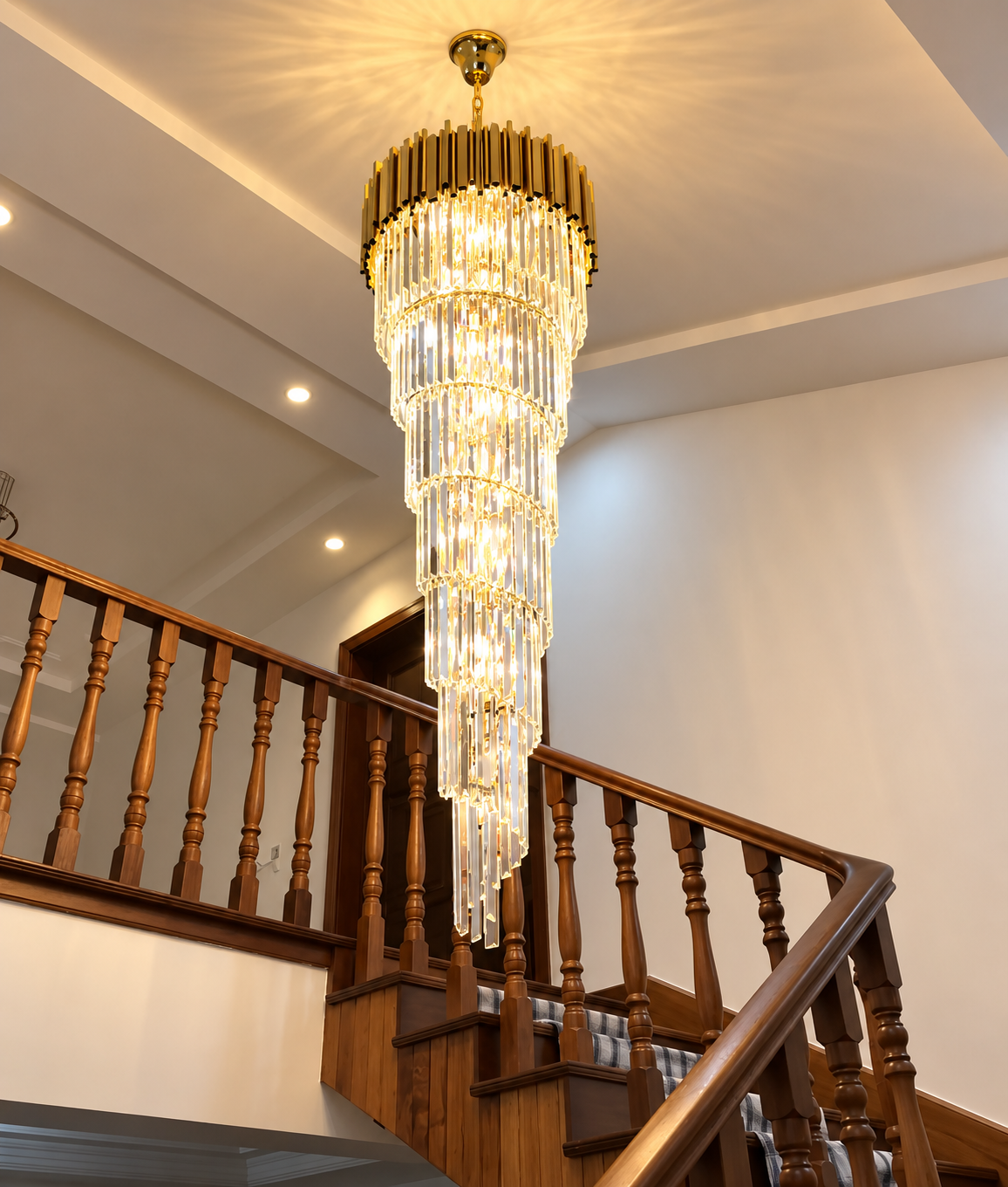 Metal Large Spiral Glass Chandelier