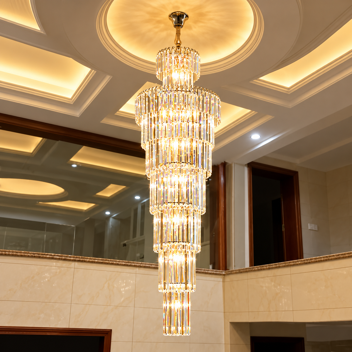 Long Crystal Chandelier Gold