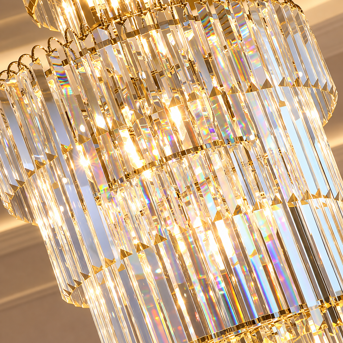 Long Crystal Chandelier Gold