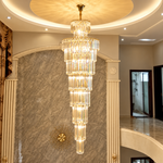 Long Crystal Chandelier Gold