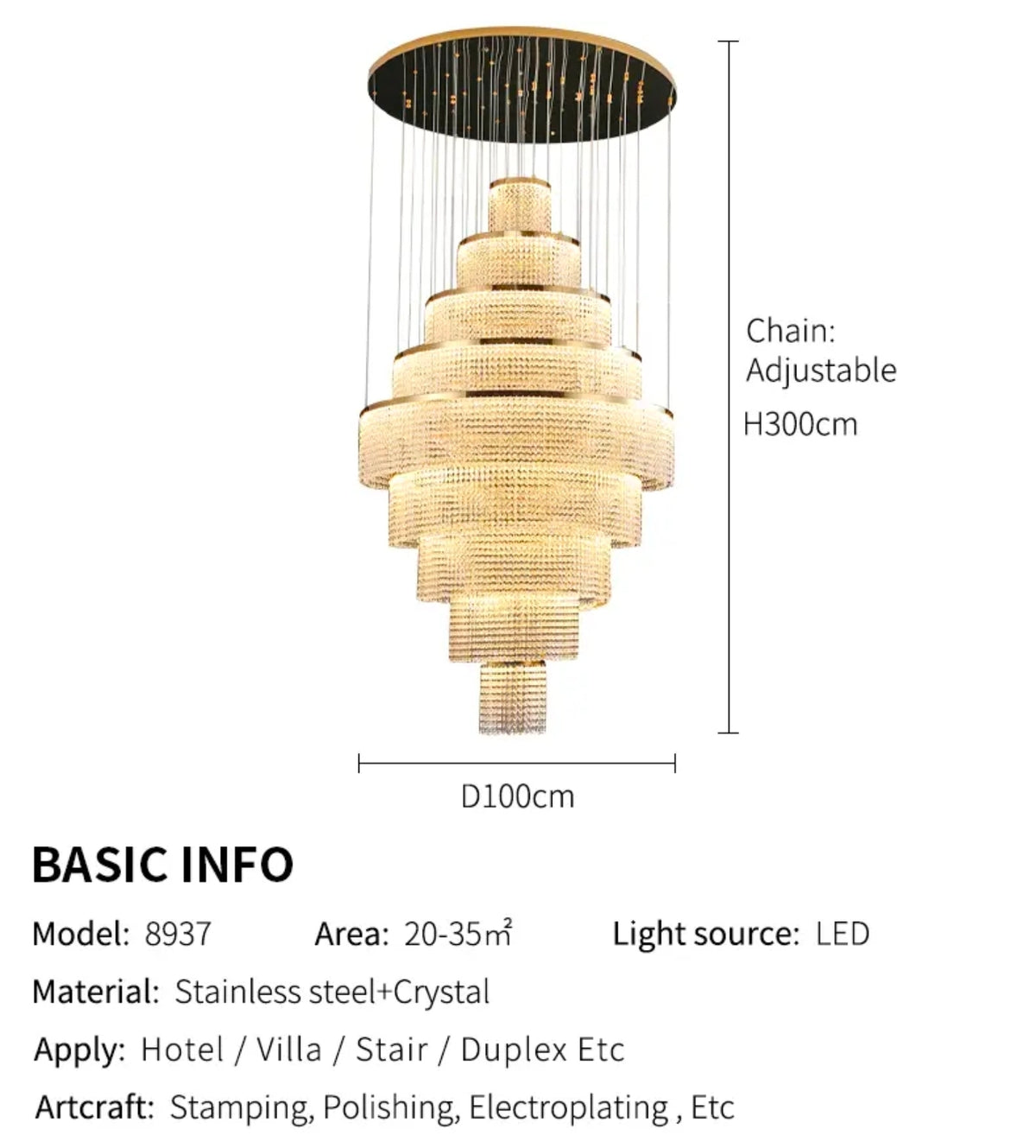 Aayan Allysha Gold Crystal Chandelier
