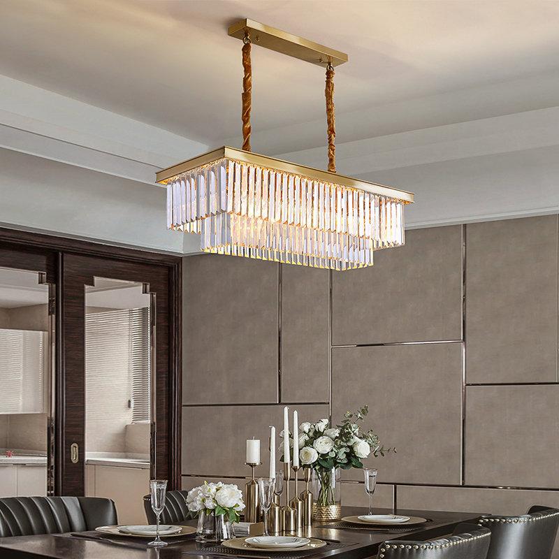 Gold Rectangular Light Gold Rectangular Crystal Flat Chandelier - Reflect Lighting