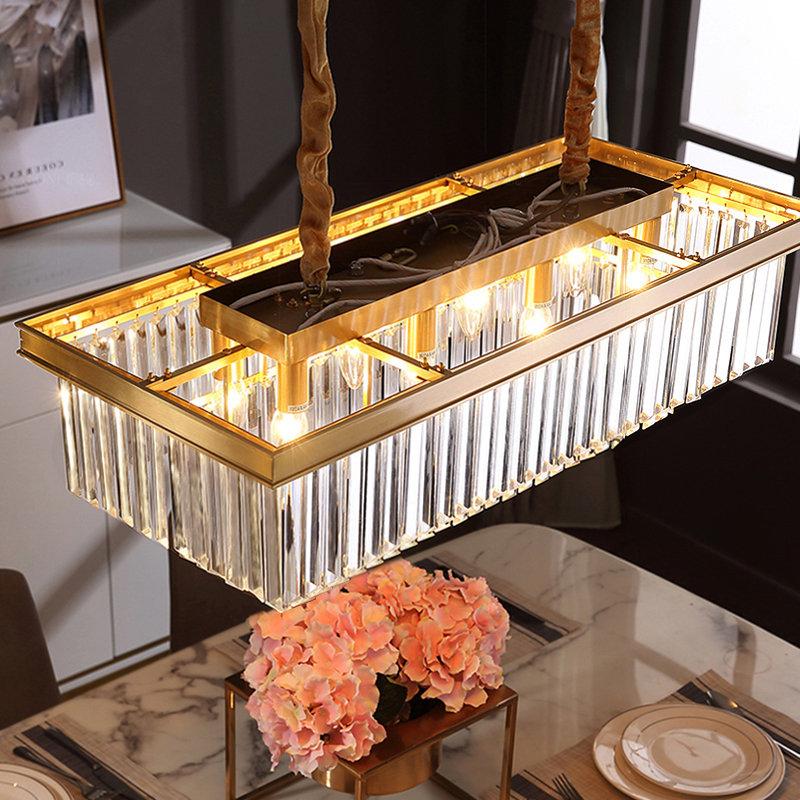 Gold Rectangular Light Gold Rectangular Crystal Flat Chandelier - Reflect Lighting