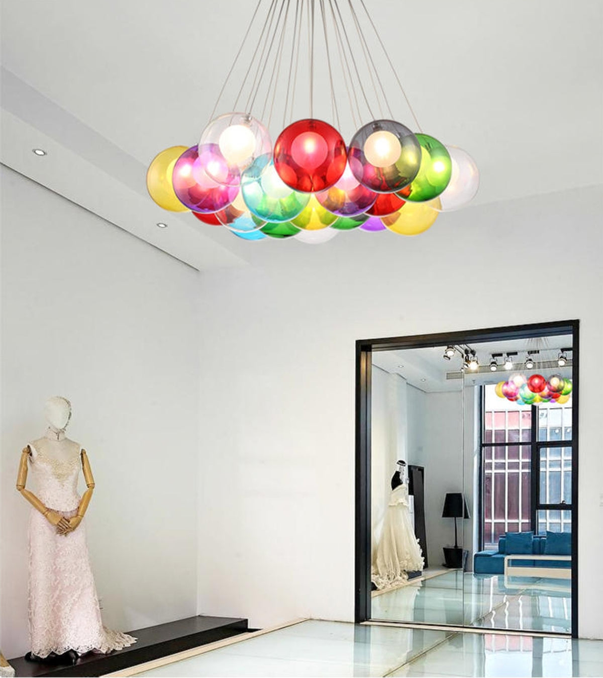 Glass Led Lights Chandelier- Multicolored/Clear