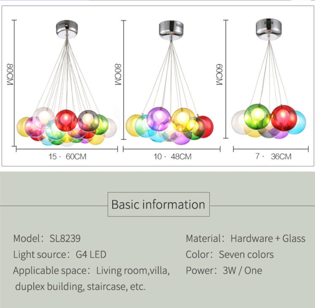 Glass Led Lights Chandelier- Multicolored/Clear