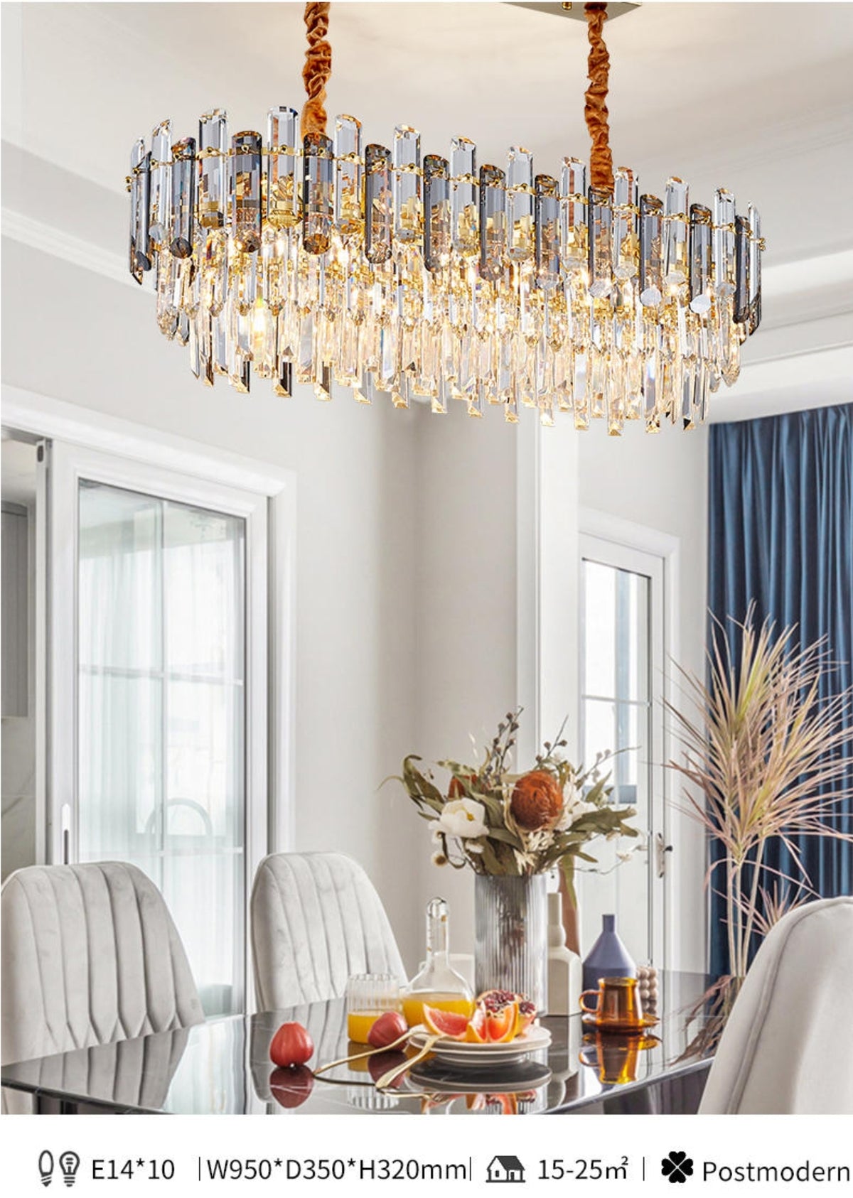 Nina Smoke Grey Frosted Crystal Chandelier - Round/Rectangle - Reflect Lighting