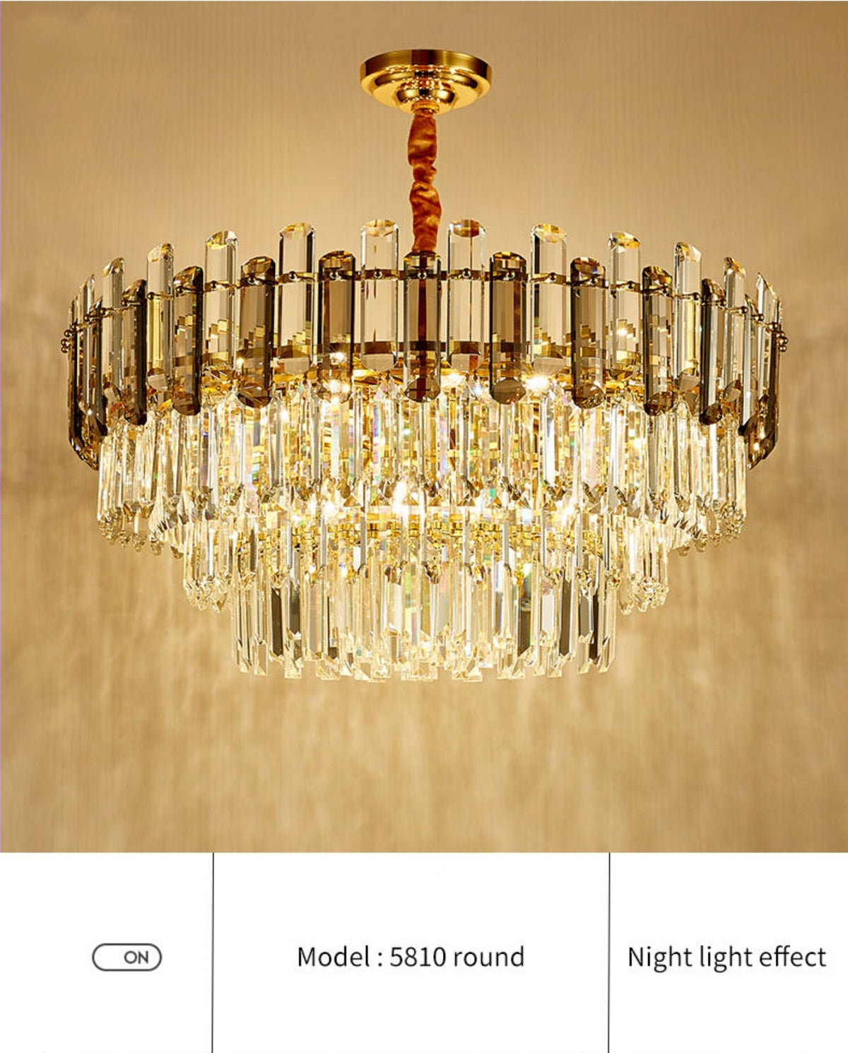 Nina Smoke Grey Frosted Crystal Chandelier - Round/Rectangle - Reflect Lighting